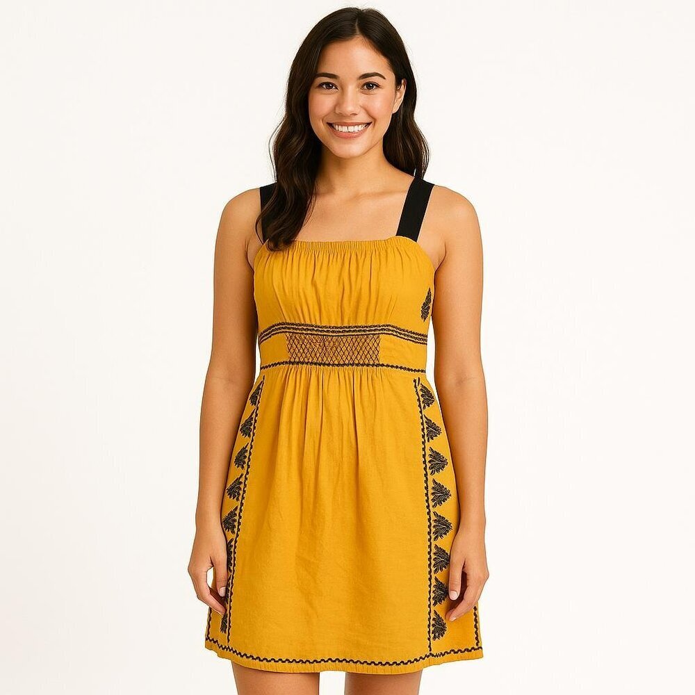 Anthropologie Floreat Yellow Strappy Dress Size 4 Lined Side Zip Boho Gypsycore